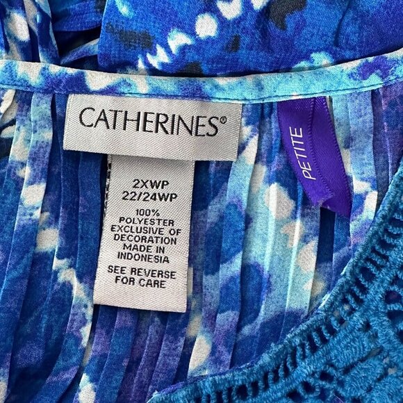 Catherines Blue High Low Tie Die Crochet Top Womens 2XP Boho Comfy Flowy Gauzy - Picture 3 of 5